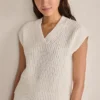 Haven Well Within Organic Cotton Linen Shaker Stitch V-Neck Sweater Ivory -Anntaylor Shop 854273 9129