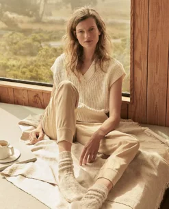 Haven Well Within Organic Cotton Linen Shaker Stitch V-Neck Sweater Ivory -Anntaylor Shop 854273 9129 ALT3