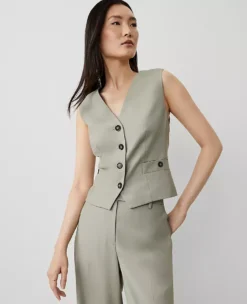 The Petite Tailored Button Pocket Vest Seagrass