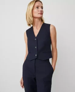 The Petite Tailored Vest In Stretch Cotton Night Sky