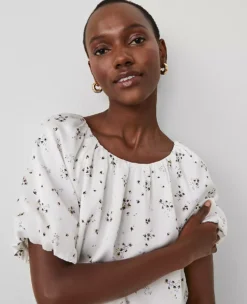 Petite Floral Bubble Hem Top Winter White -Anntaylor Shop 856884 521585 ALT2