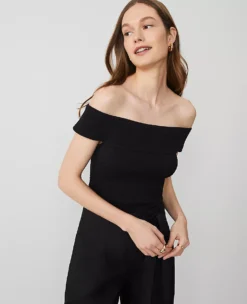 Petite Smocked Off-The-Shoulder Top Black