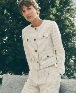 Petite Pinstripe Crew Neck Jacket Dusty Ivory Melange