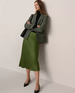 Petite Satin Bias Midi Slip Skirt Bonsai Tree -Anntaylor Shop 856990 019804