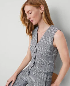 The Petite Tailored Vest In Plaid Black 7 The Petite Tailored Vest In Plaid Black -Anntaylor Shop 856999 517729 ALT2