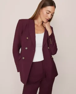 Fitted Long Double Breasted Blazer Poised Plum 12 Fitted Long Double Breasted Blazer Poised Plum -Anntaylor Shop 857017 9536 ALT3