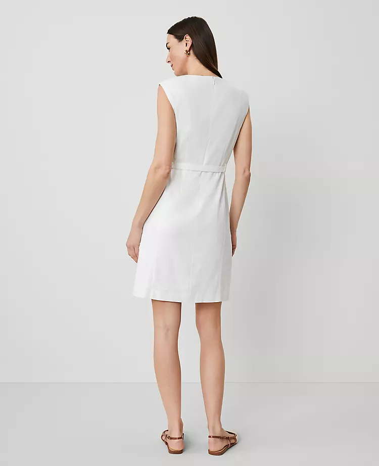 The Petite Belted Shift Dress In Linen Blend White 4 The Petite Belted Shift Dress In Linen Blend White - Image 2