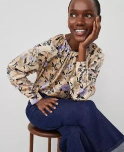 Petite Floral Shirred Raglan Top Toasted Oat -Anntaylor Shop 857021 521259 ALT2