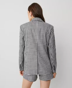 The Petite Longline Blazer In Gingham Black/White Multi -Anntaylor Shop 857026 2528 ALT1