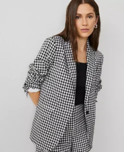 The Petite Longline Blazer In Gingham Black/White Multi -Anntaylor Shop 857026 2528 ALT2