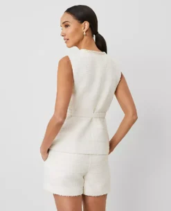 Petite Tweed Belted Vest Ivory Texture -Anntaylor Shop 857052 019546 ALT1