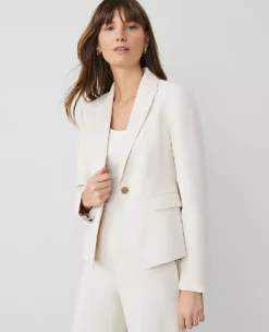 The Petite Shorter One Button Blazer In Fluid Crepe Ivory Whisper
