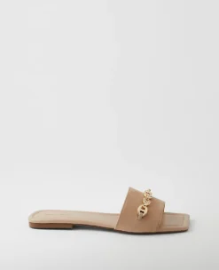 Chain Suede Slide Sandals Light Sand