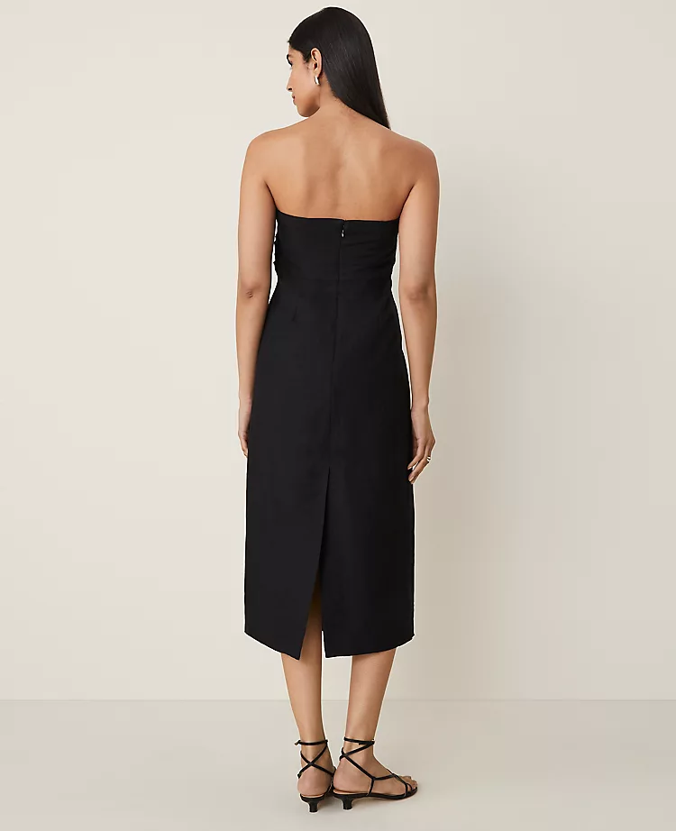 Petite Strapless Linen Blend Midi Dress Black 4 Petite Strapless Linen Blend Midi Dress Black - Image 2