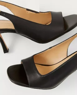 Leather Square Toe Slingback Sandals Black -Anntaylor Shop 857098 2222 ALT1