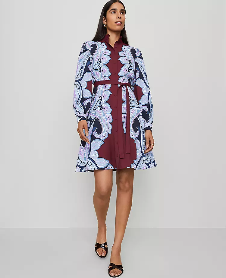 Paisley Ruffle Collar Flare Dress Windsor Wine 4 Paisley Ruffle Collar Flare Dress Windsor Wine - Image 2