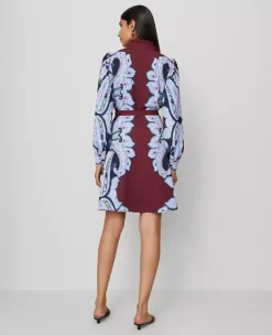 Paisley Ruffle Collar Flare Dress Windsor Wine 7 Paisley Ruffle Collar Flare Dress Windsor Wine -Anntaylor Shop 857099 523438 ALT1