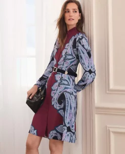 Paisley Ruffle Collar Flare Dress Windsor Wine