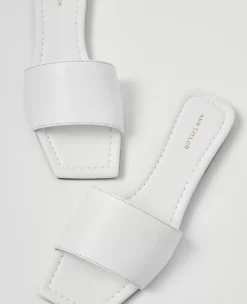 Leather Single Strap Slide Sandals White -Anntaylor Shop 857107 9000 ALT1