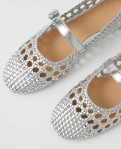 Metallic Woven Mary Jane Ballet Flat Silver Metallic 5 Metallic Woven Mary Jane Ballet Flat Silver Metallic -Anntaylor Shop 857131 6055 ALT1