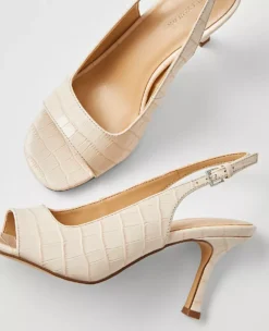 Embossed Square Toe Slingback Sandals Pearl Shadow -Anntaylor Shop 857163 9133 ALT1