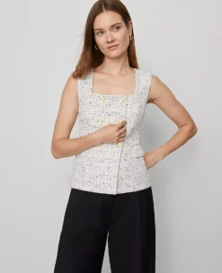 Tweed Square Neck Vest Charcoal/White Combo