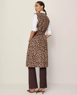 Animal Print Belted Trench Vest Almond Croissant -Anntaylor Shop 857222 522787 ALT1