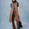 Animal Print Belted Trench Vest Almond Croissant