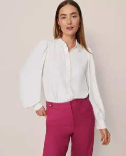 Lace Collar Blouson Sleeve Shirt Winter White -Anntaylor Shop 857227 9192