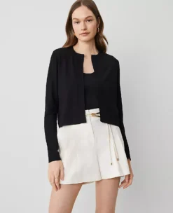 Petite Cropped Open Cardigan Black