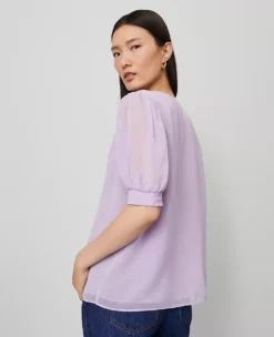 Puff Sleeve V-Neck Popover Lavender Petal -Anntaylor Shop 857250 019789 ALT1