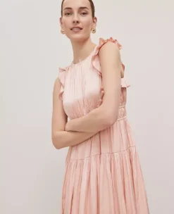 Petite Petaled Ruffle Midi Dress Ceramic Pink 7 Petite Petaled Ruffle Midi Dress Ceramic Pink -Anntaylor Shop 857281 5979 ALT2