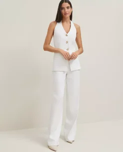 The Petite Wide-Leg Pant In Linen Blend White