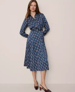 Paisley Pleated Flare Midi Dress Moonlit Backdrop