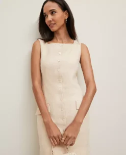 Petite Square Neck Button-Down Dress Sand Shell 7 Petite Square Neck Button-Down Dress Sand Shell -Anntaylor Shop 857333 7264 ALT2