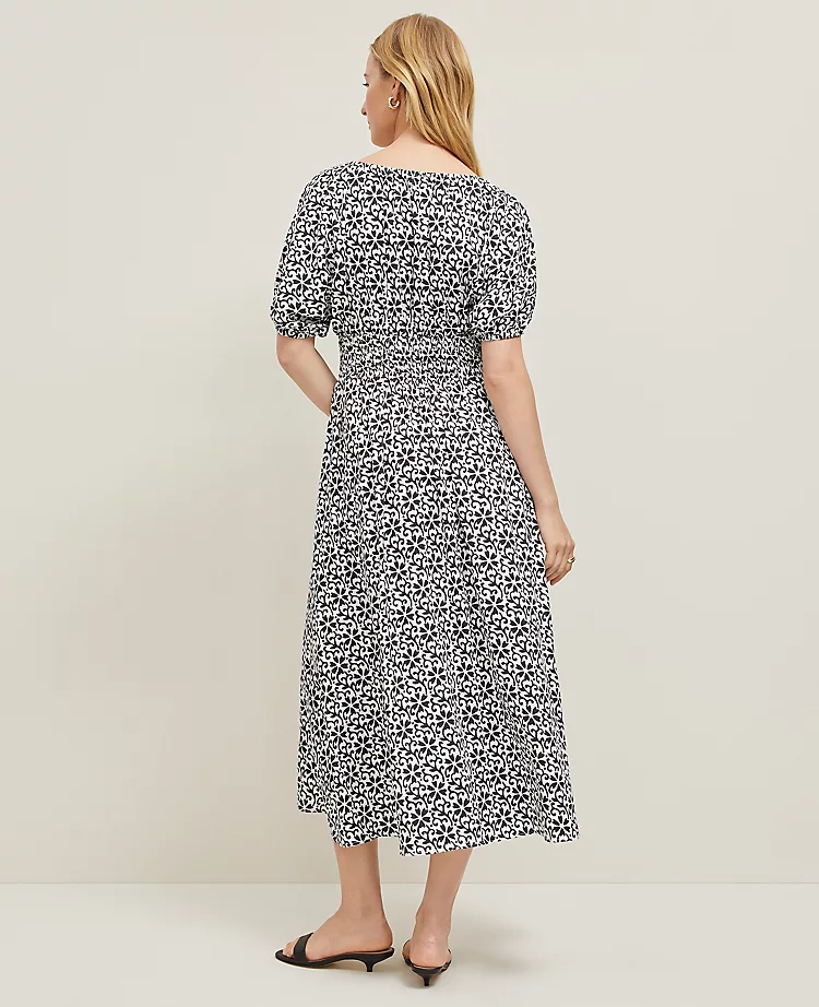 Petite Floral Smocked Puff Sleeve Dress Black 4 Petite Floral Smocked Puff Sleeve Dress Black - Image 2