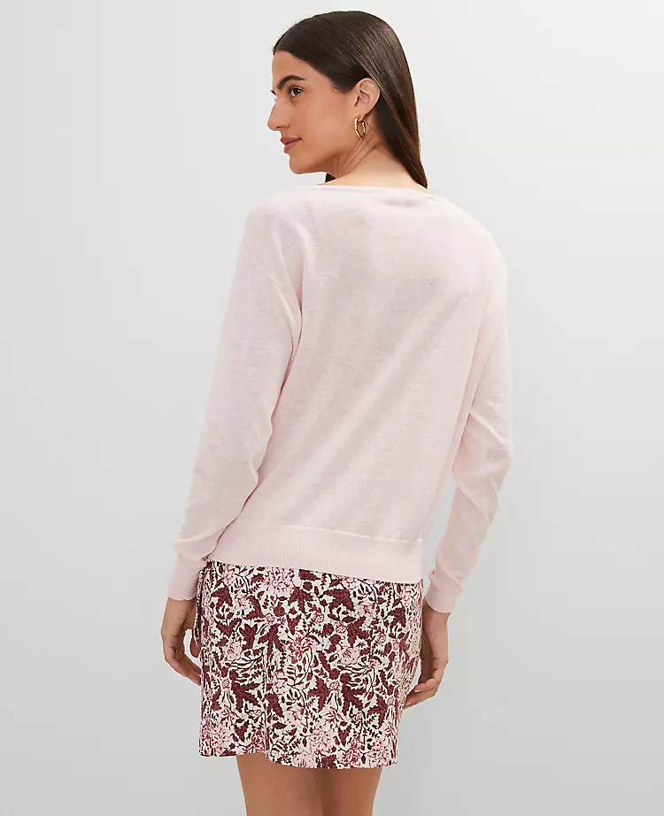 Petite Weekend Collection Linen Blend V-Neck Sweater Chalk Dust Pink 4 Petite Weekend Collection Linen Blend V-Neck Sweater Chalk Dust Pink - Image 2