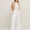 The Petite Belted Wide-Leg Pant In Linen Blend White -Anntaylor Shop 857359 9000