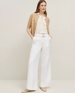 The Petite Belted Wide-Leg Pant In Linen Blend White