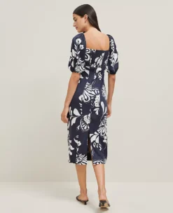 Petite Floral Puff Sleeve Midi Dress Night Sky -Anntaylor Shop 857405 519919 ALT1
