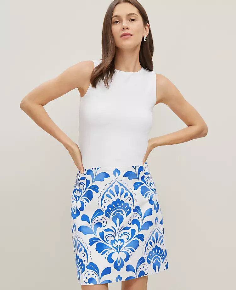 Petite Tiled A-Line Skirt Power Blue 3 Petite Tiled A-Line Skirt Power Blue