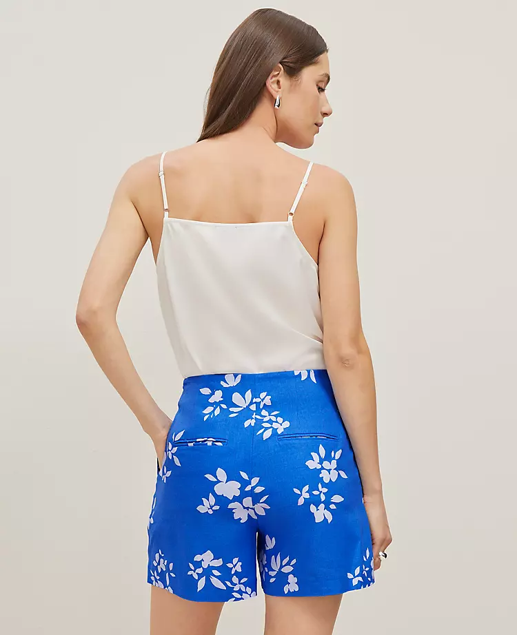 The Petite Side-Zip Short In Floral Linen Blend Maritime Blue 5 The Petite Side-Zip Short In Floral Linen Blend Maritime Blue - Image 3