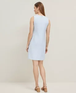 Petite Tweed Button Pocket Shift Dress Zephyr Blue -Anntaylor Shop 857434 1286 ALT1