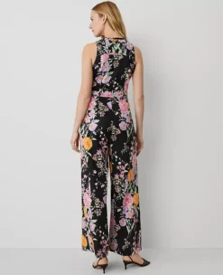 Petite Floral Belted Sleeveless Jumpsuit Black B -Anntaylor Shop 857436 517692 ALT1