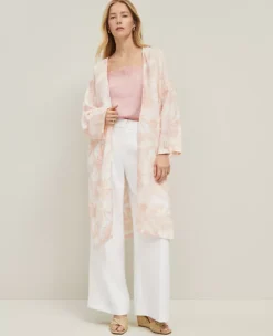 Floral Long Kimono White
