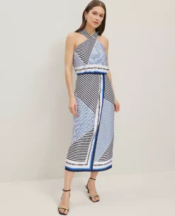 Petite Striped Halter Midi Dress Night Sky