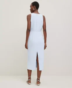 Petite Crepe Twist Sheath Dress Zephyr Blue -Anntaylor Shop 857474 1286 ALT1