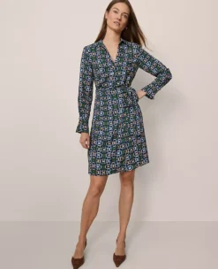 Chain Link Collared Wrap Shirtdress Moonlit Backdrop B 7 Chain Link Collared Wrap Shirtdress Moonlit Backdrop B -Anntaylor Shop 857486 526346 ALT2