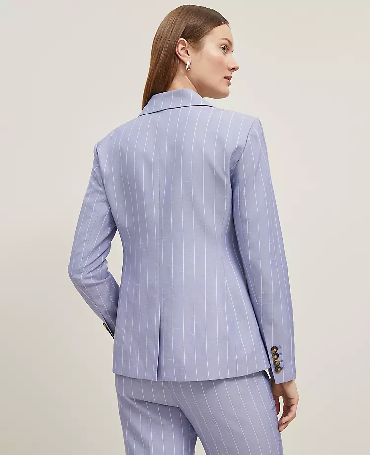 The Petite Double Breasted Cutaway Blazer In Pinstripe Velvet Morning 5 The Petite Double Breasted Cutaway Blazer In Pinstripe Velvet Morning - Image 3