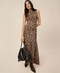 Animal Print Mock Neck Sweater Dress Almond Croissant